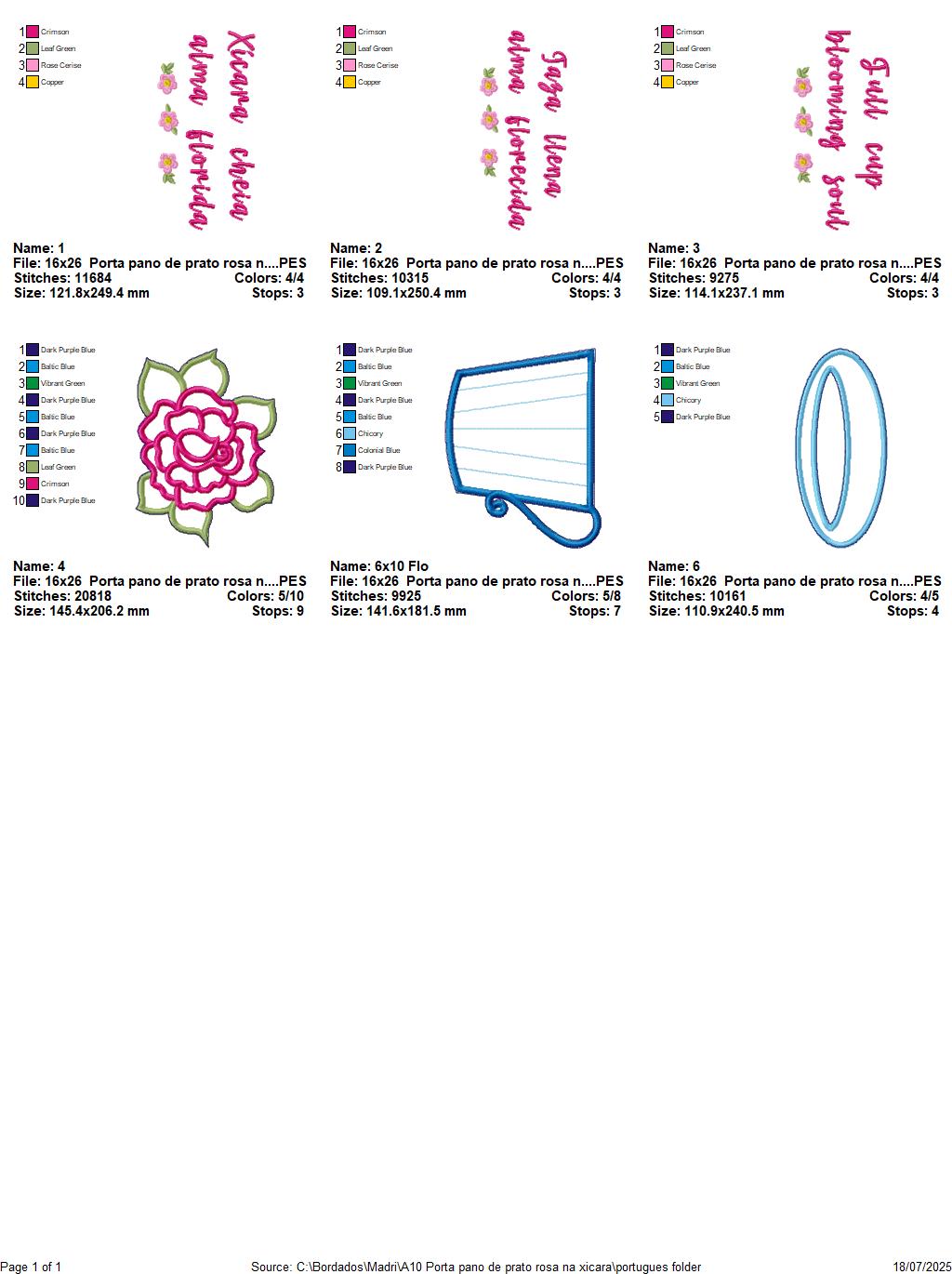 Matriz de Bordado Xícara Florida – Suporte de Pano de Prato – Projeto ITH