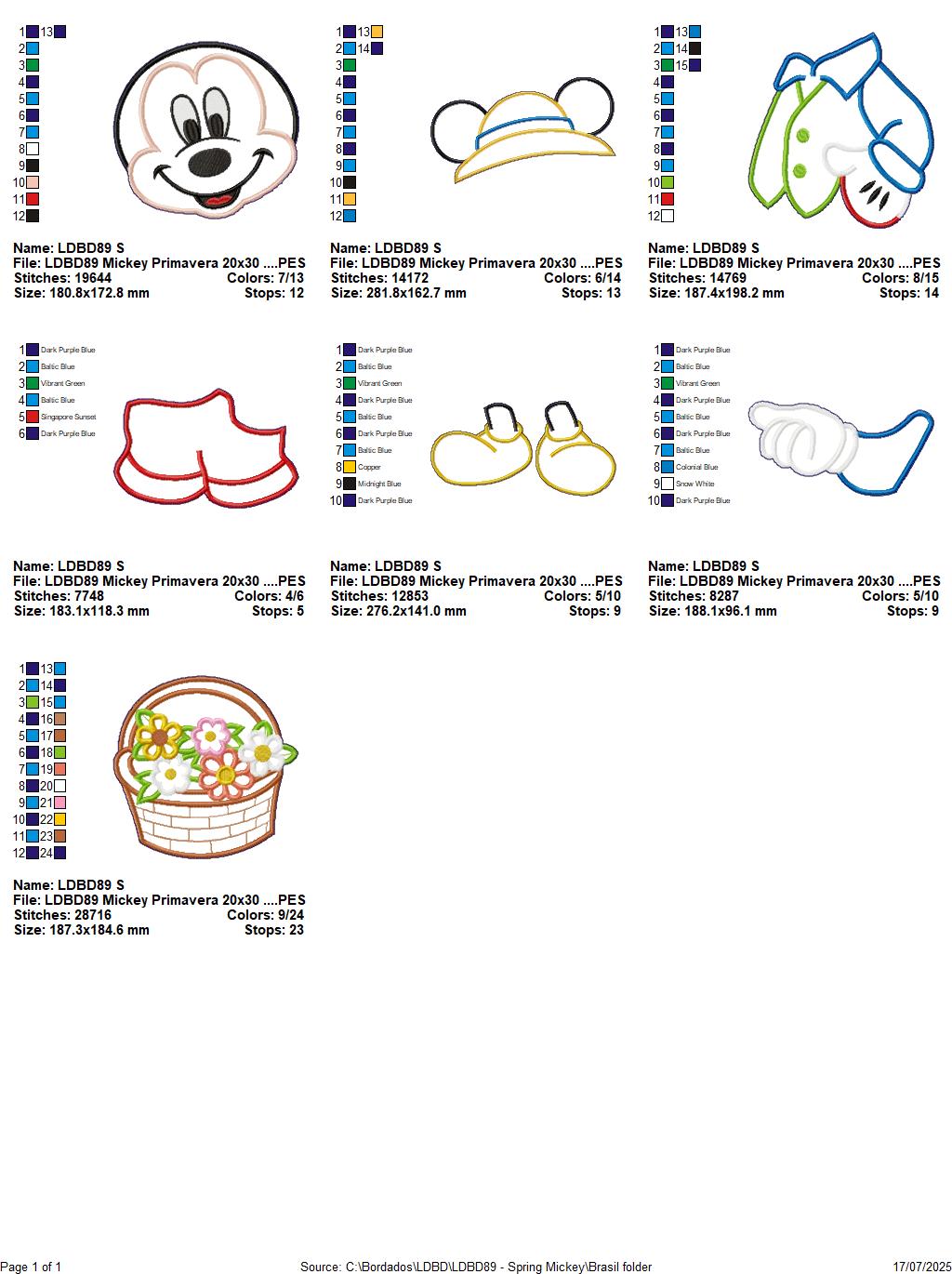 Matriz de Bordado Mickey com Cesta de Flores – Projeto ITH