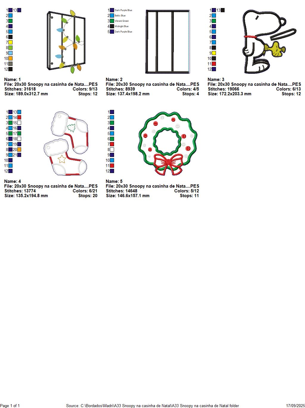 Matriz de Bordado Snoopy e Woodstock de Natal – Projeto ITH