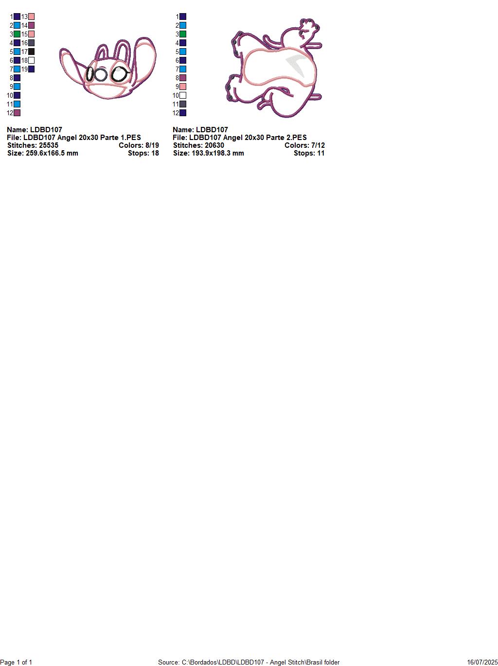 Matriz de Bordado Angel Fofa - Stitch Menina – Projeto ITH