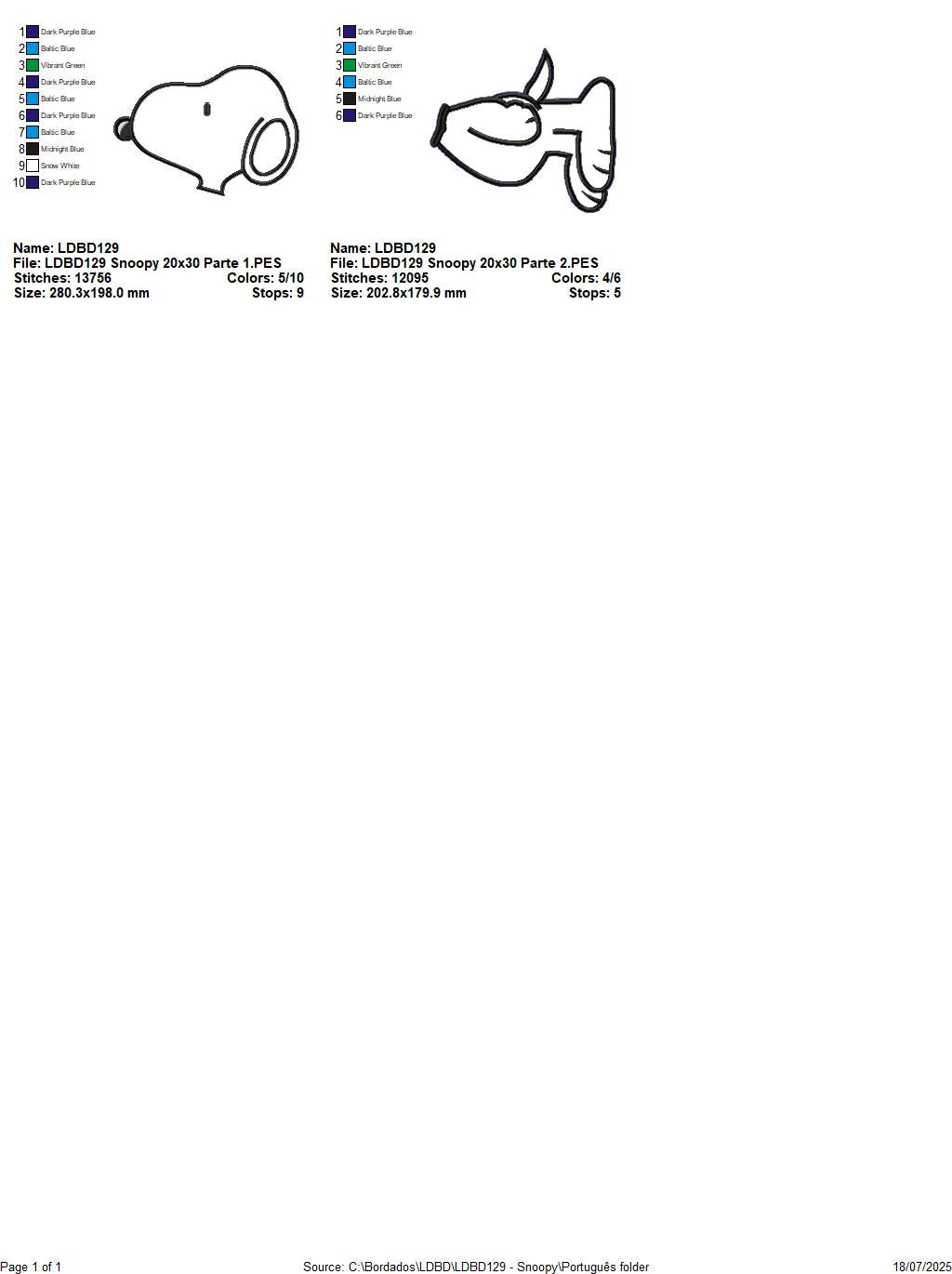 Matriz de Bordado Snoopy – Projeto ITH