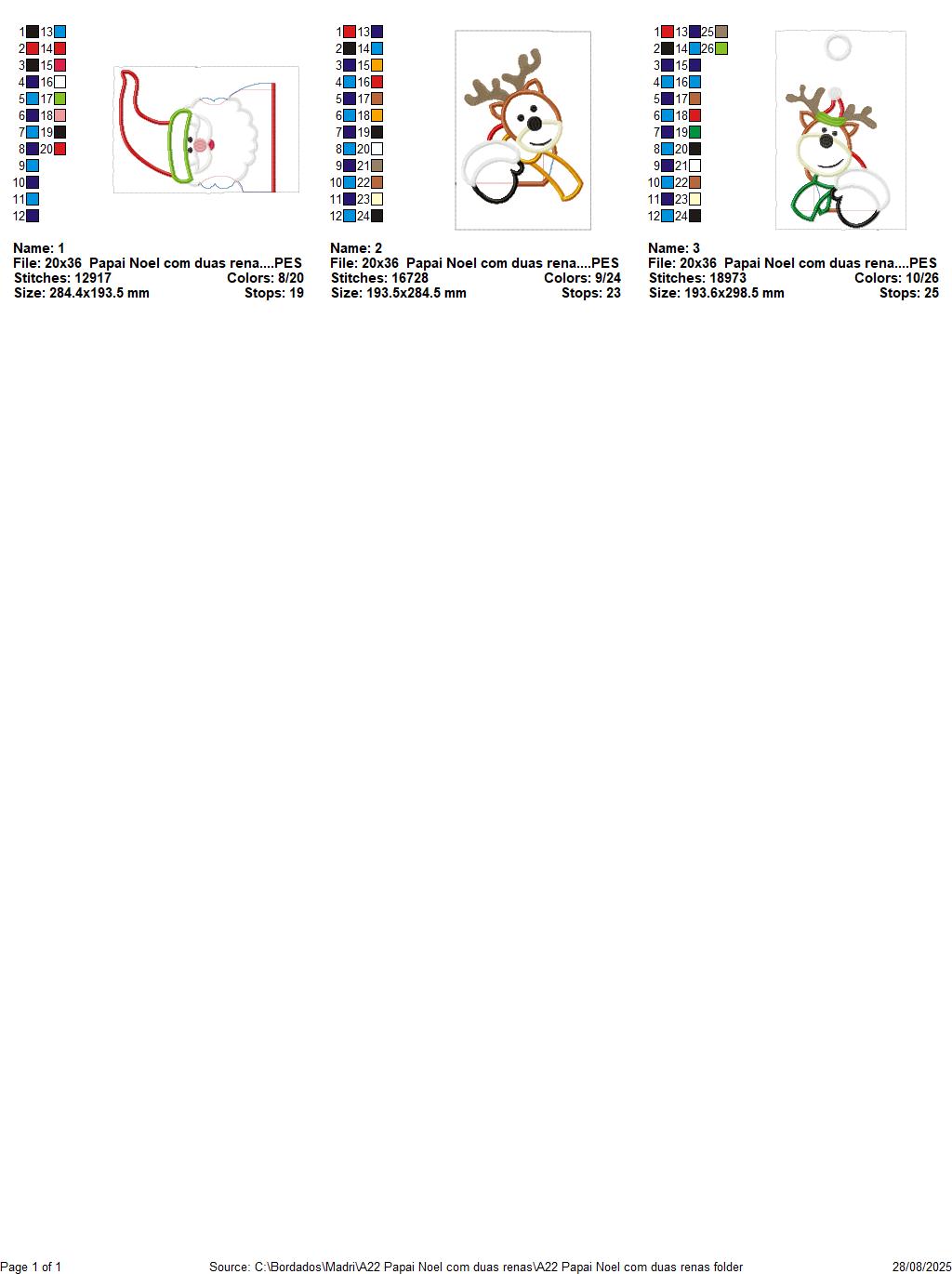 Matriz de Bordado Papai Noel com Renas para Toalhas e Tecidos – Projeto ITH