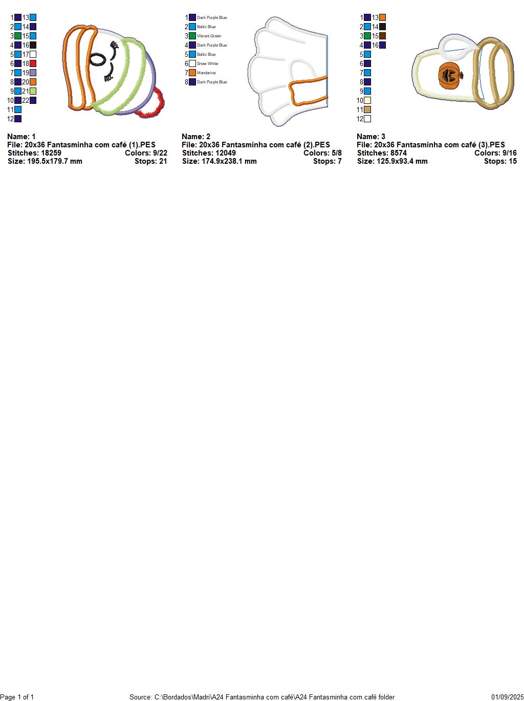Matriz de Bordado Fantasminha com Café – Projeto ITH
