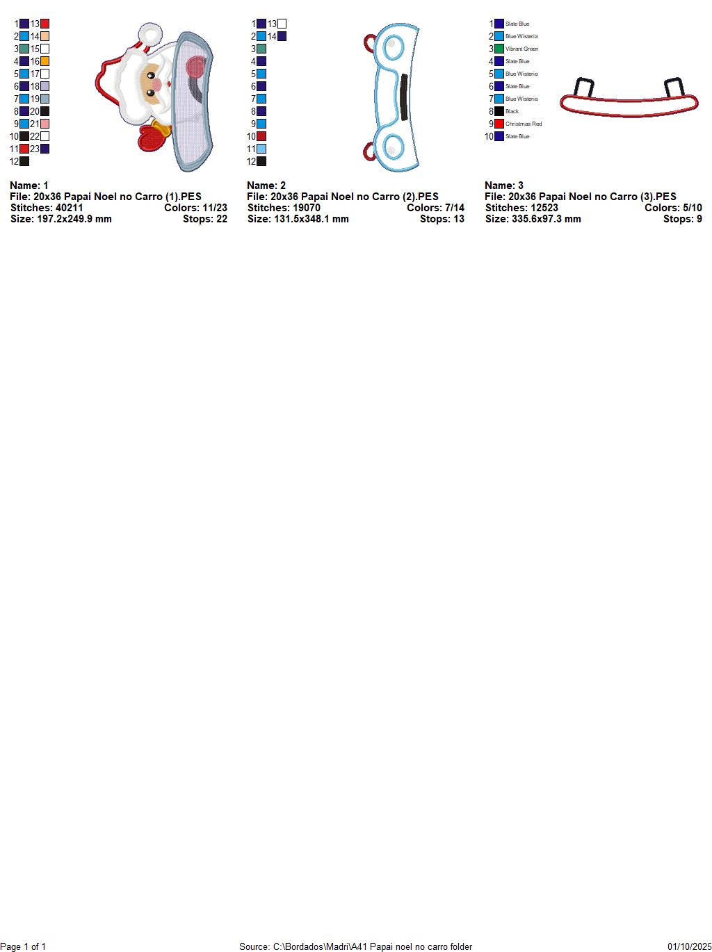 Matriz de Bordado Papai Noel no Carro – Projeto ITH