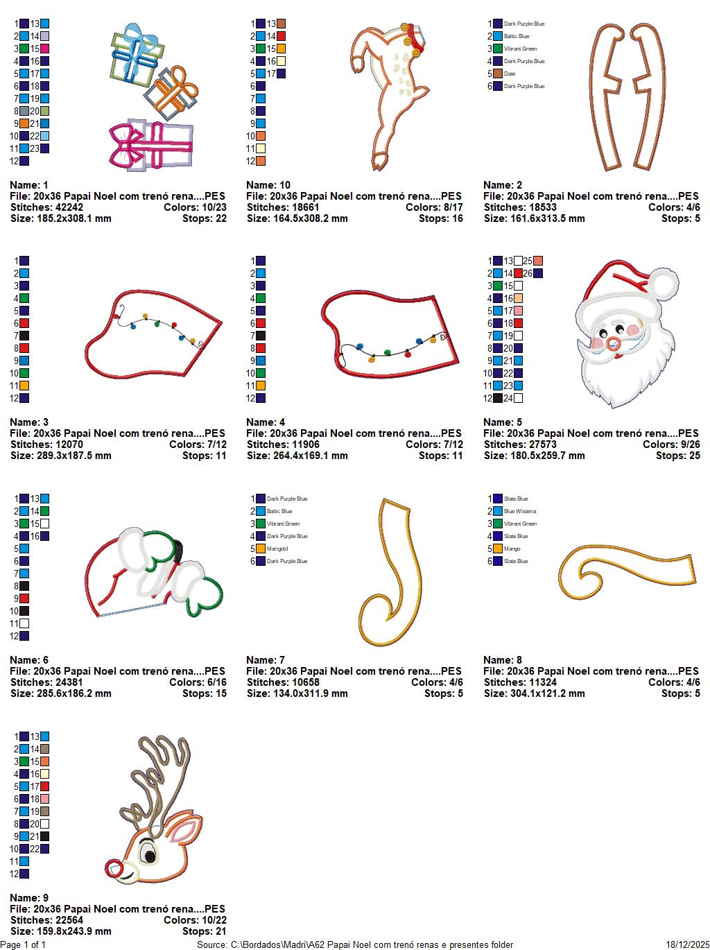 Matriz de Bordado Trenó do Papai Noel com Renas e Presentes – Projeto ITH