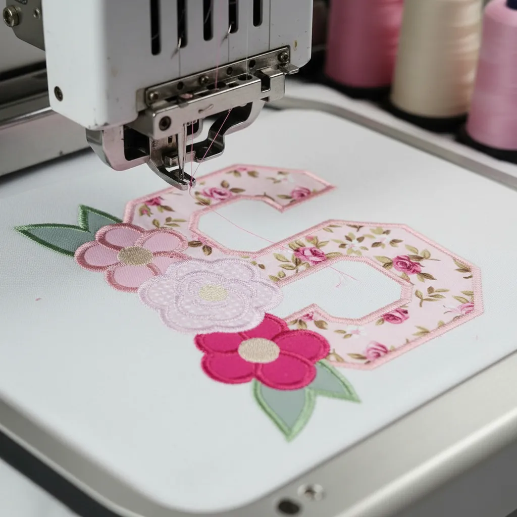 Matriz de Bordado Letra S com Flores – Aplique