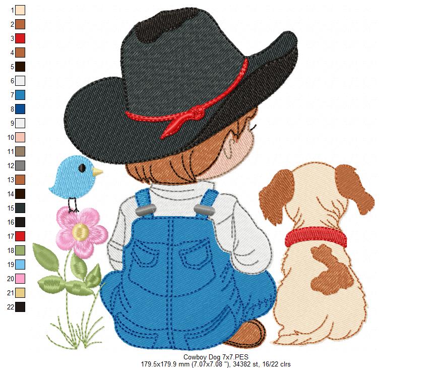 Matriz de Bordado Amizade Country: Cowboy e Cãozinho – Ponto Cheio