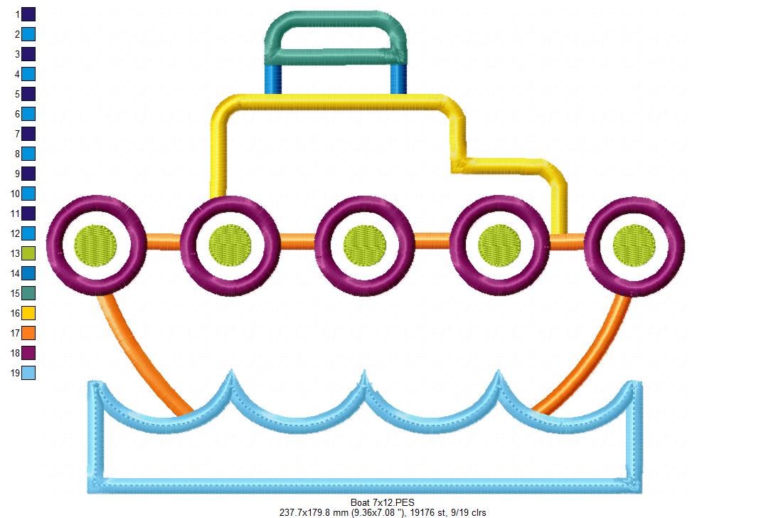 Matriz de Bordado Barco Colorido com Janelinhas – Aplique