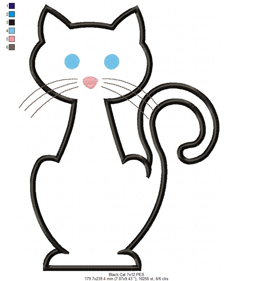 Matriz de Bordado Gatinho Preto Estilizado – Aplique