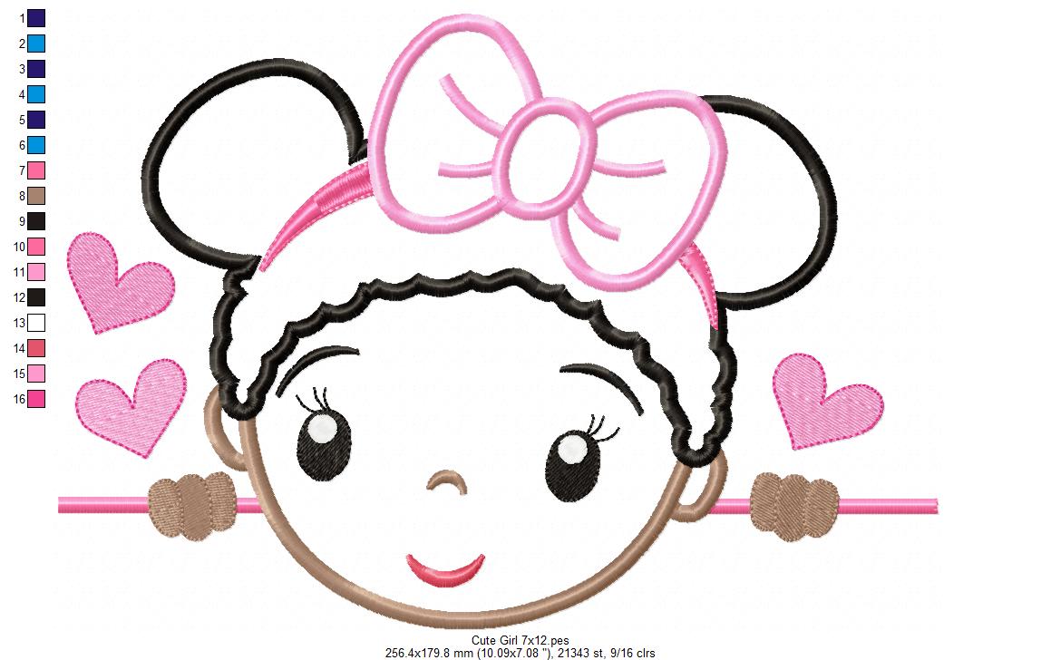 Matriz de Bordado Menina com Laço e Corações – Aplique