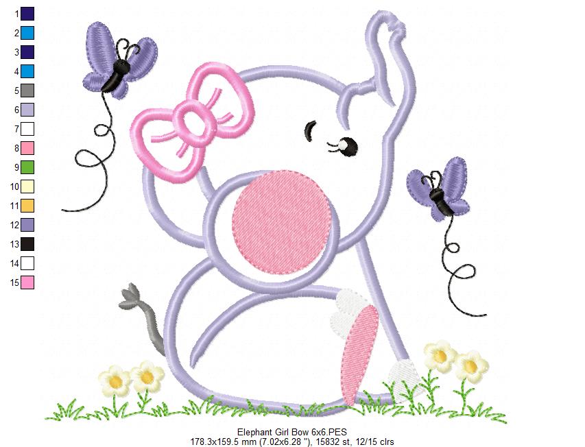 Matriz de Bordado Elefantinha com Borboletas – Aplique