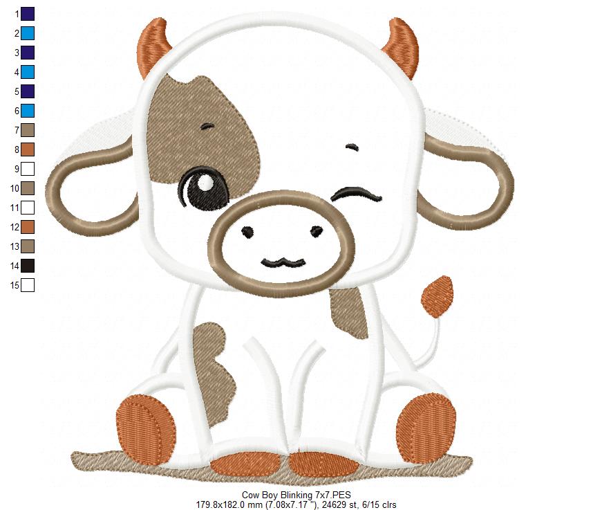 Matriz de Bordado Vaquinha Fofa Piscando – Aplique