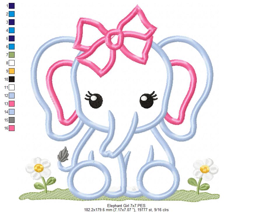 Matriz de Bordado Elefantinha com Laço – Aplique