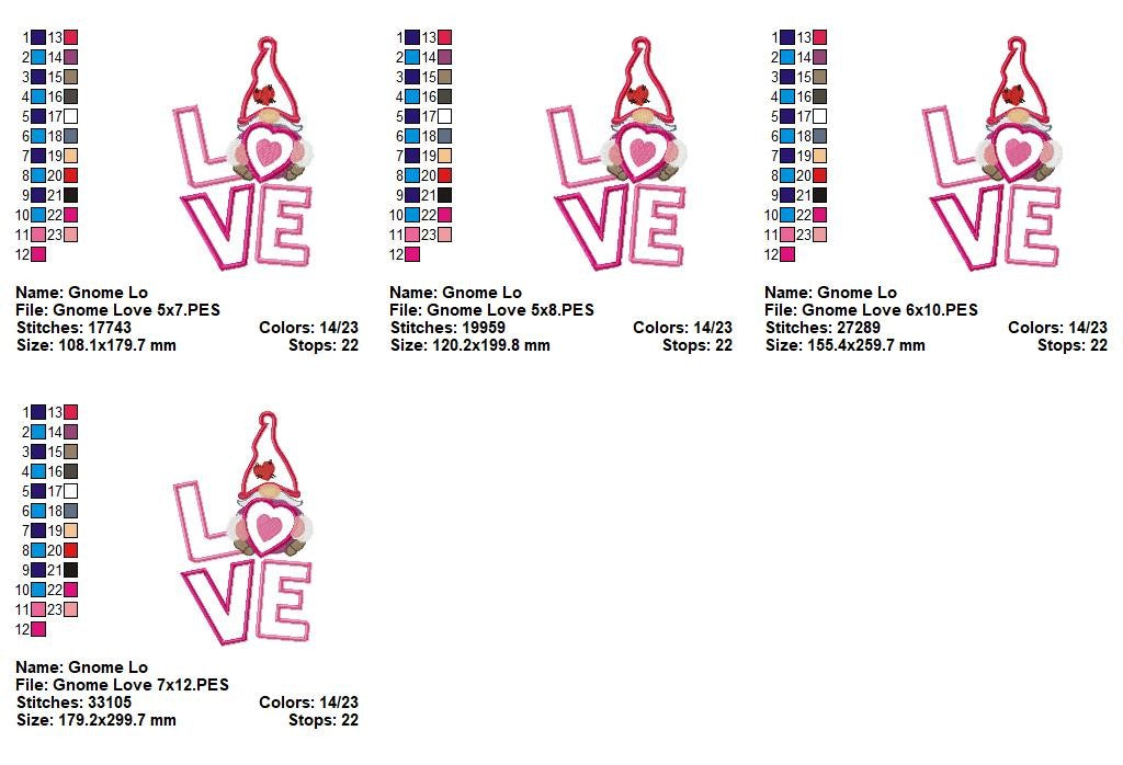 Matriz de Bordado Letreiro LOVE com Gnomo Romântico – Aplique