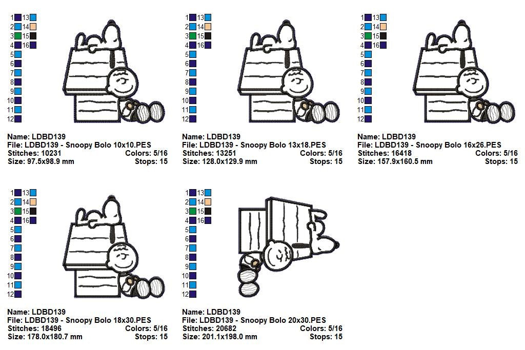 Matriz de Bordado Topo de Bolo Charlie e Snoopy – Projeto ITH