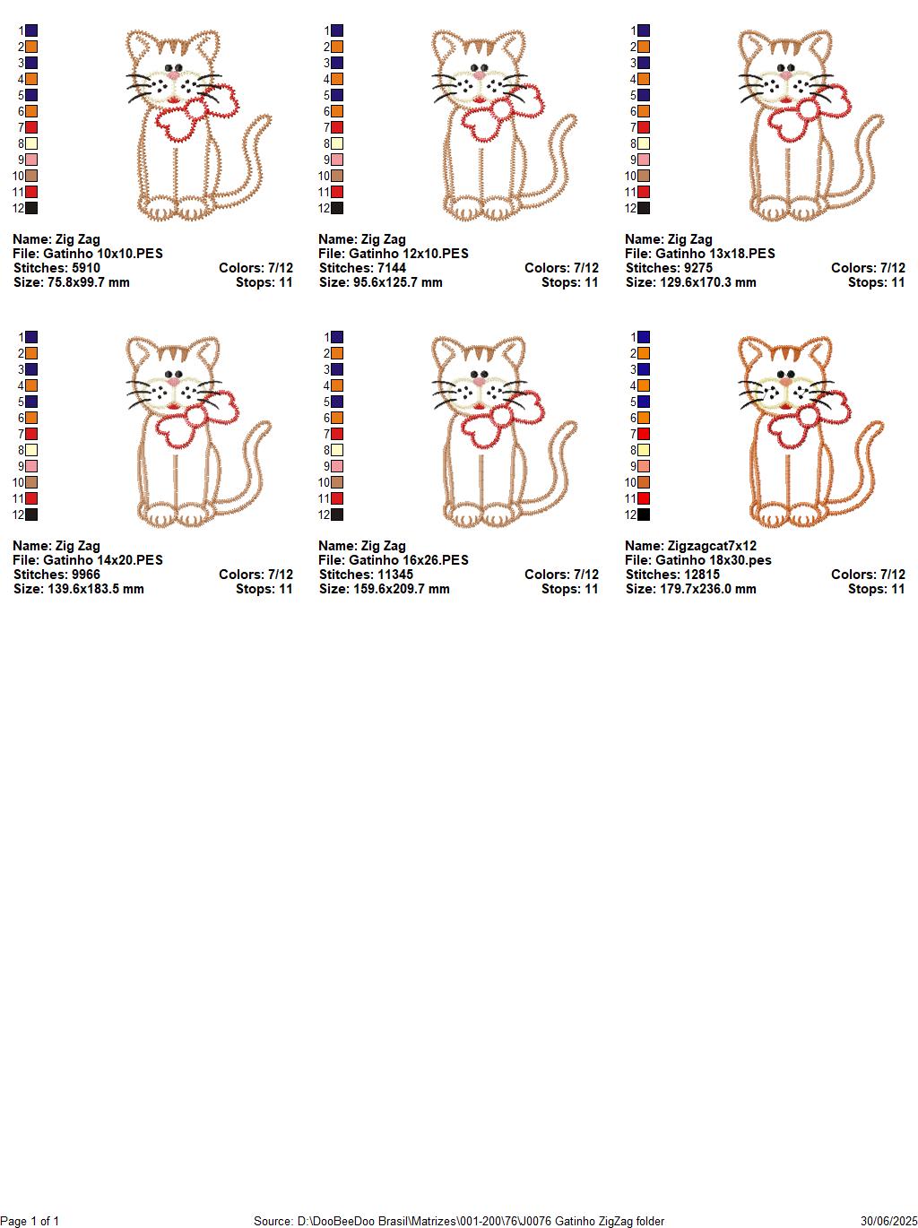 Matriz de Bordado Gatinho com Laço – Aplique Zig Zag