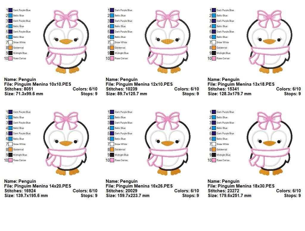 Matriz de Bordado Pinguim Fofinha com Cachecol e Laço – Aplique