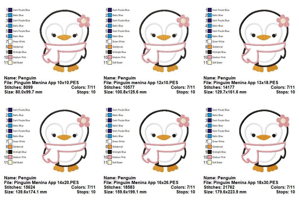 Matriz de Bordado Pinguim Menina com Cachecol – Aplique