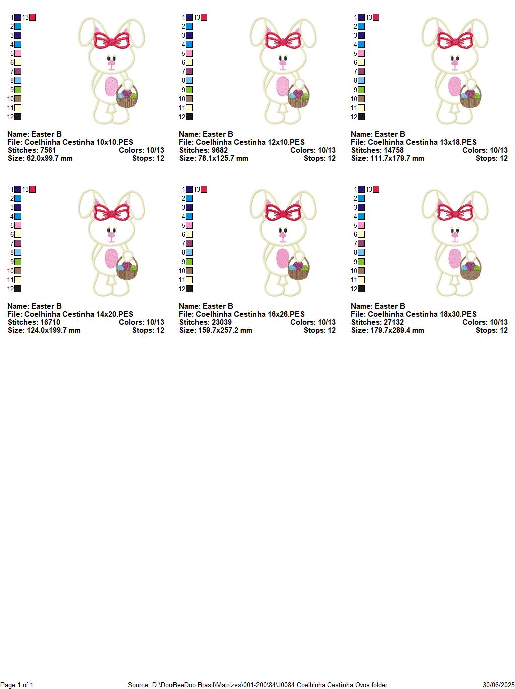 Matriz de Bordado Coelhinha com Cesta de Ovinhos – Aplique