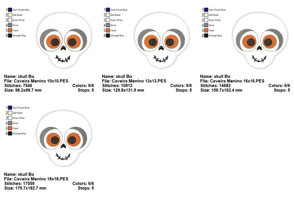 Matriz de Bordado Caveira com Olhos Grandes – Aplique Menino