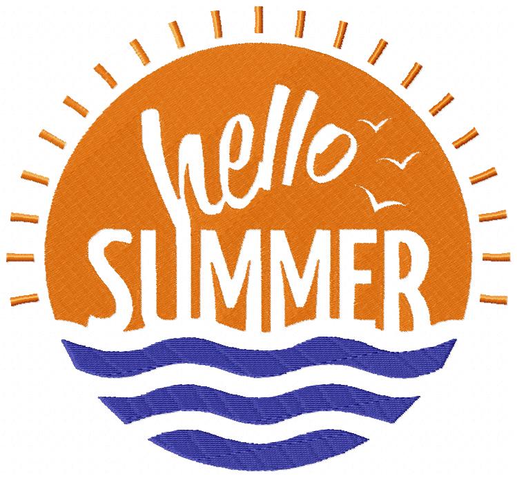 Matriz de Bordado Verão Hello Summer com Sol Radiante – Ponto Cheio