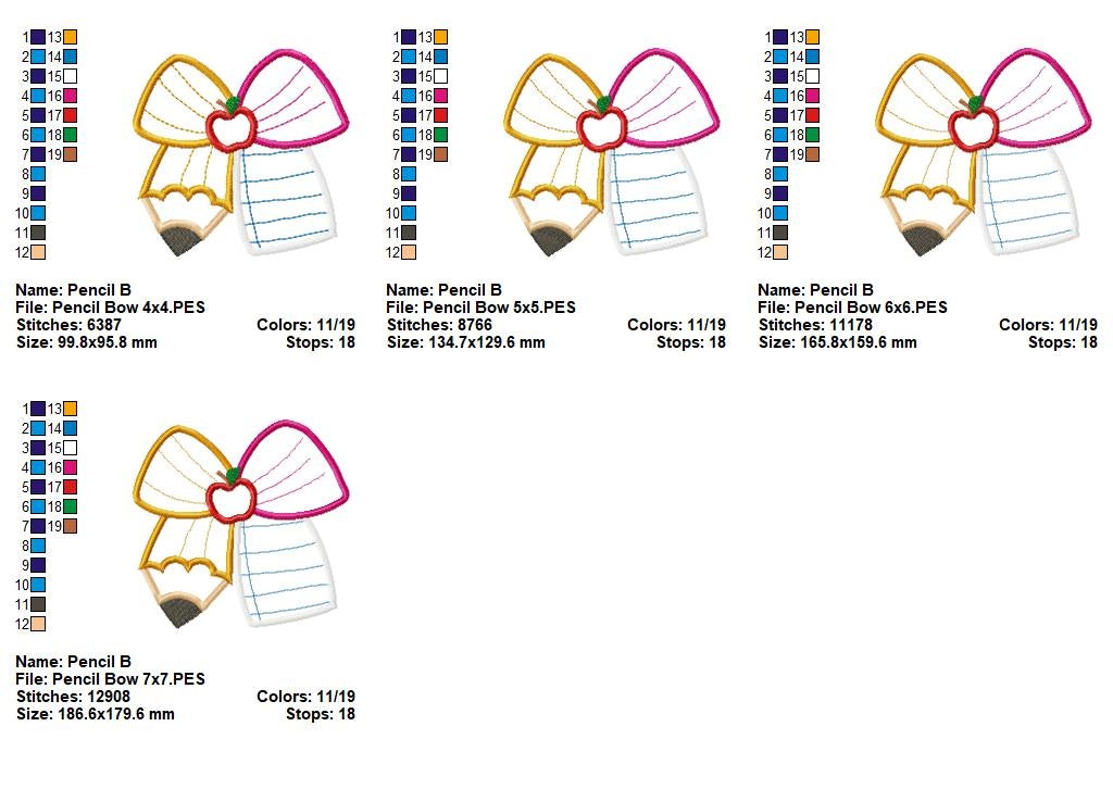 Matriz de Bordado Volta às Aulas comLaço, Lápis e Caderno – Ponto Aplique