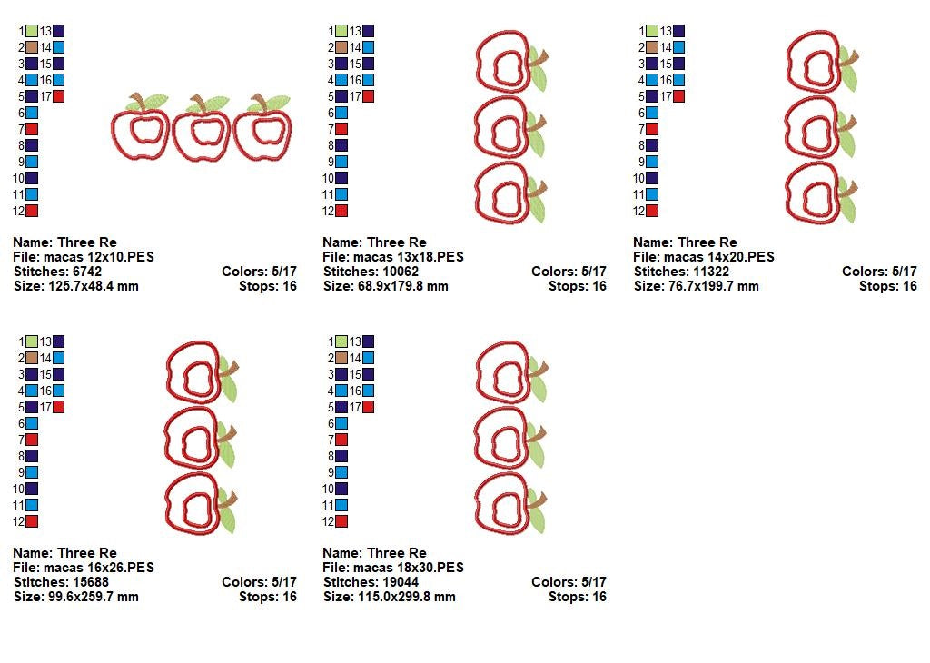 Matriz de Bordado Maçãs Vermelhas – Aplique Perfeito para Panos
