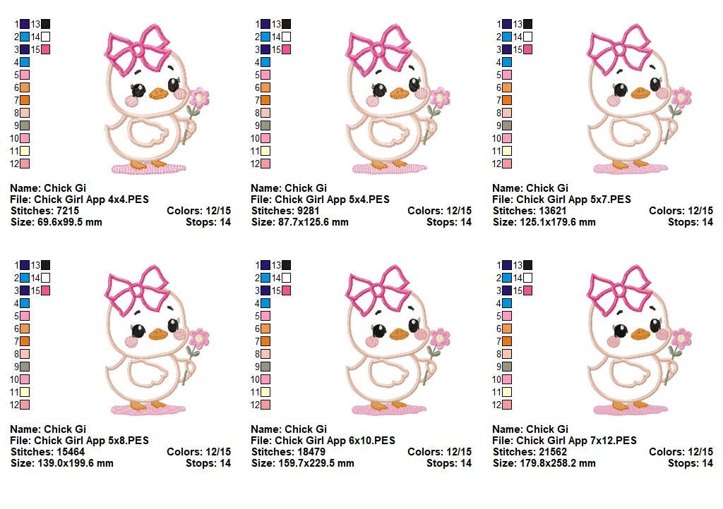 Matriz de Bordado Pintinho com Lacinho e Flor – Aplique