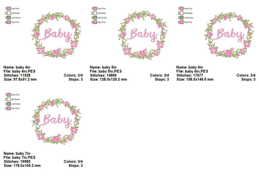 Matriz de Bordado Guirlanda Floral Baby – Ponto Cheio