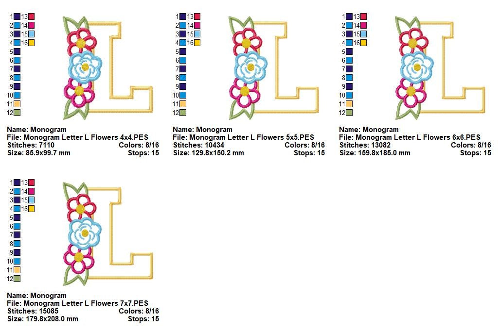 Matriz de Bordado Letra L Floral – Aplique