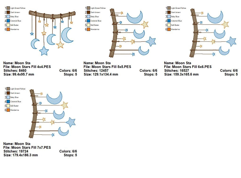 Matriz de Bordado Varal com Lua e Estrelas – Ponto Cheio