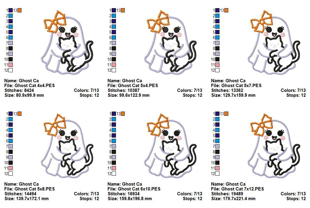 Matriz de Bordado Fantasma Fofo de Laço e Gato – Aplique