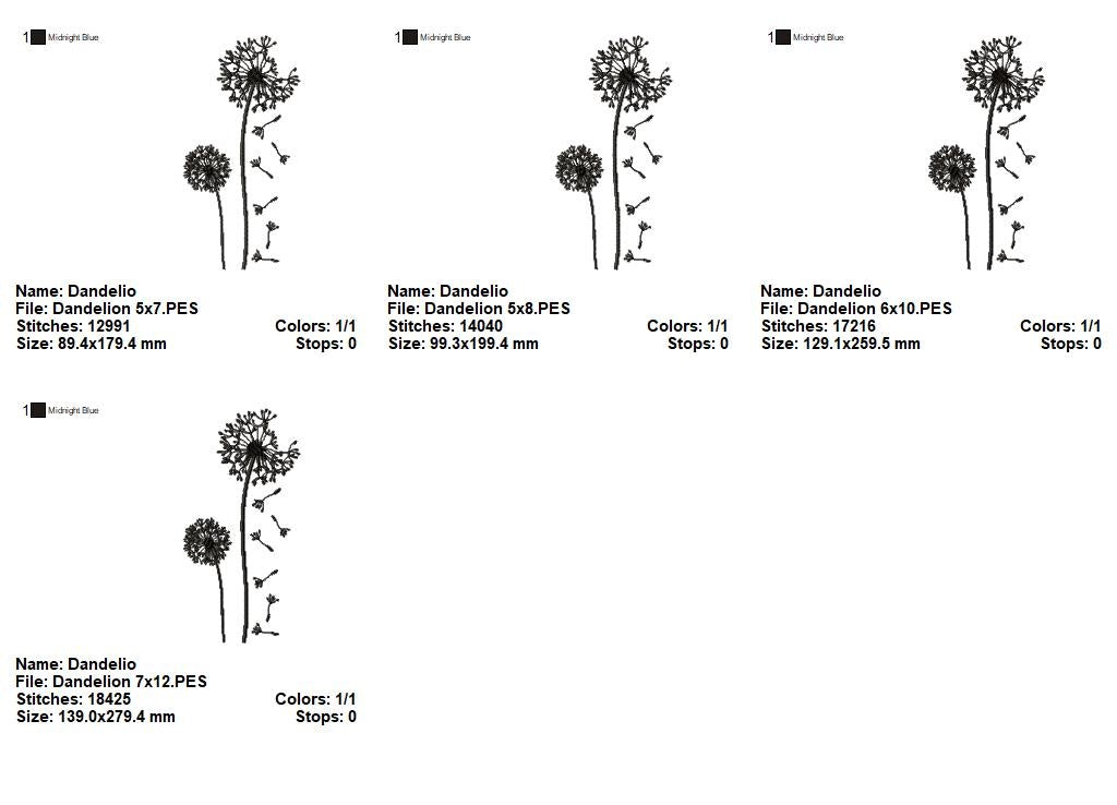 Matriz de Bordado Flor Dente de Leão ao Vento – Ponto Satim