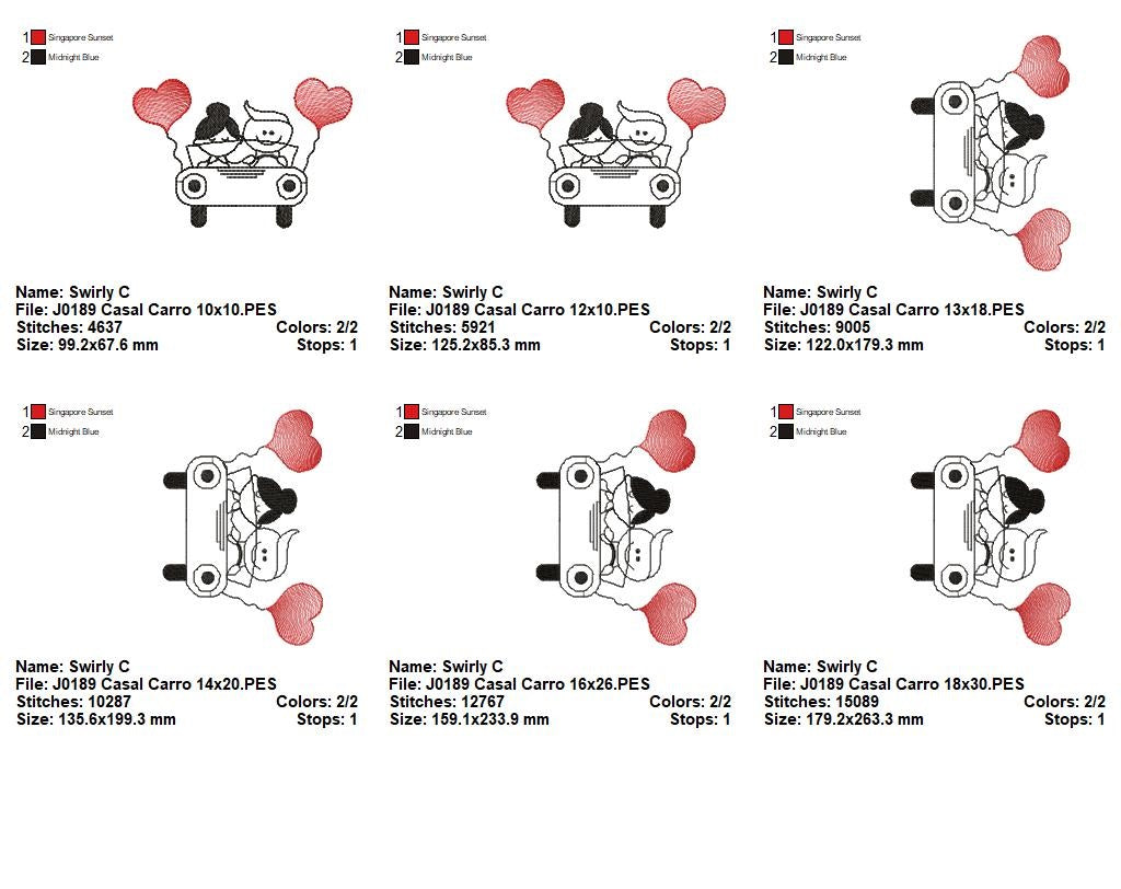 Matriz de Bordado Casal no Carro com Balões Coração – Ponto Sketch