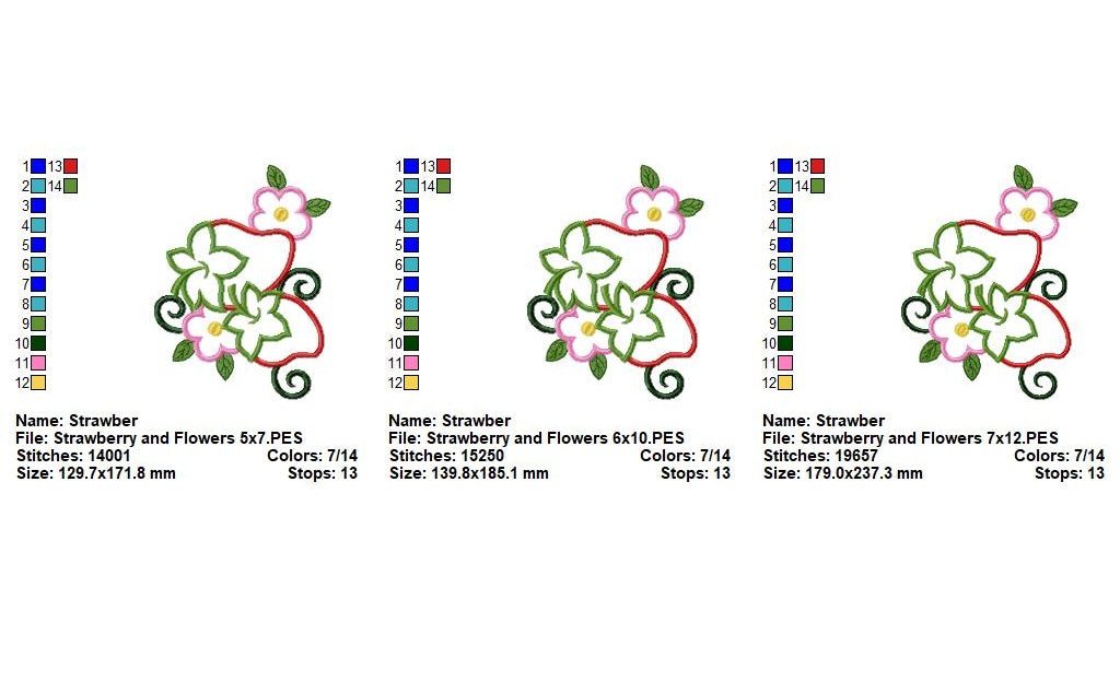 Matriz de Bordado Morangos com Flores Delicadas – Aplique