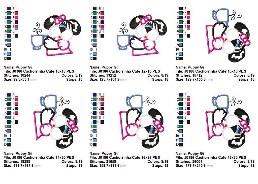 Matriz de Bordado Cachorrinha Estilosa com Xícara – Aplique