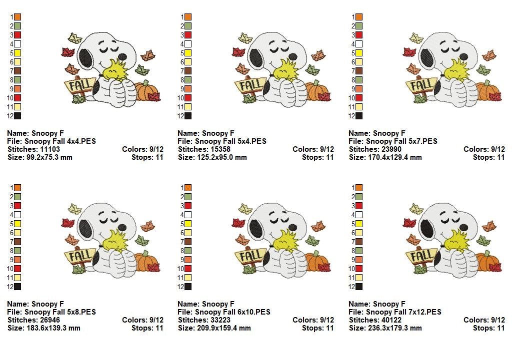 Matriz de Bordado Snoopy com Woodstock no Outono – Ponto Cheio