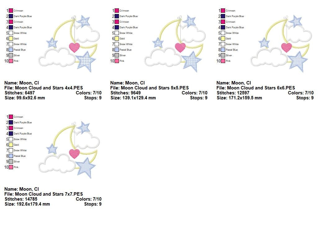 Matriz de Bordado Lua Fofinha com Coração e Estrelas – Aplique