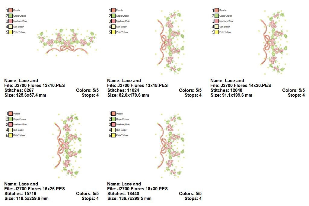 Matriz de Bordado Flores com Laço Elegante – Ponto Satim