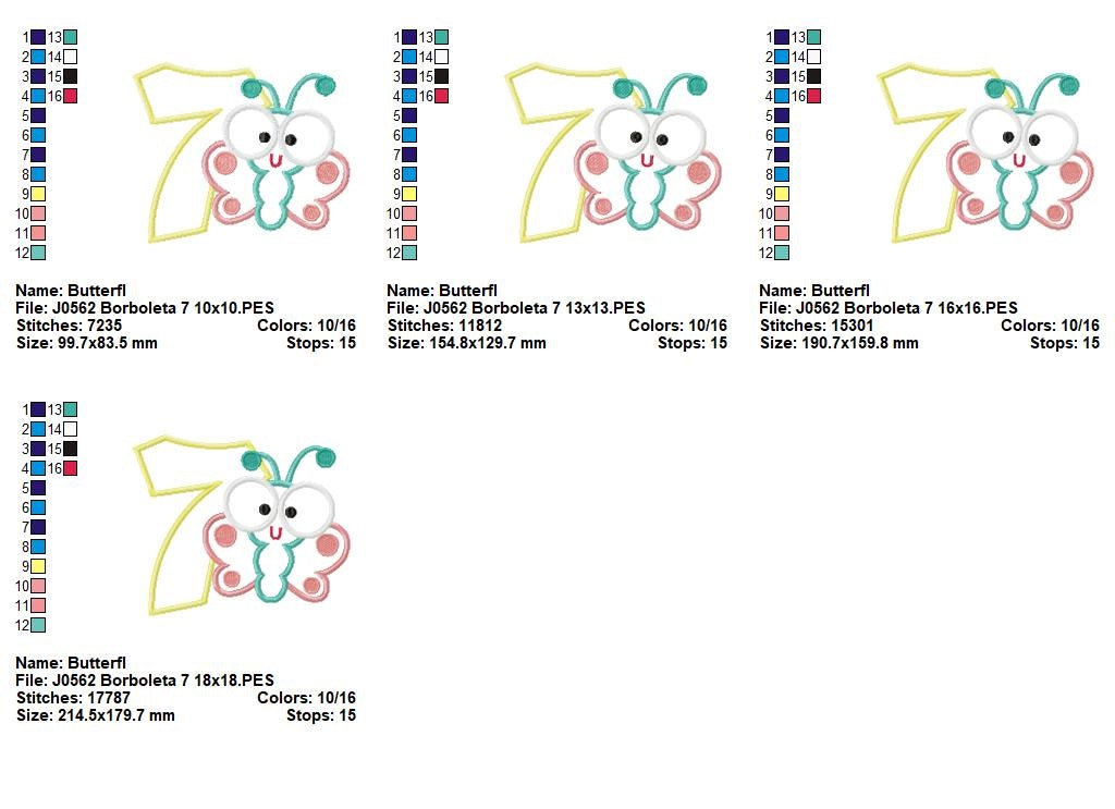 Matriz de Bordado Número 7 com Borboleta Fofa – Aplique