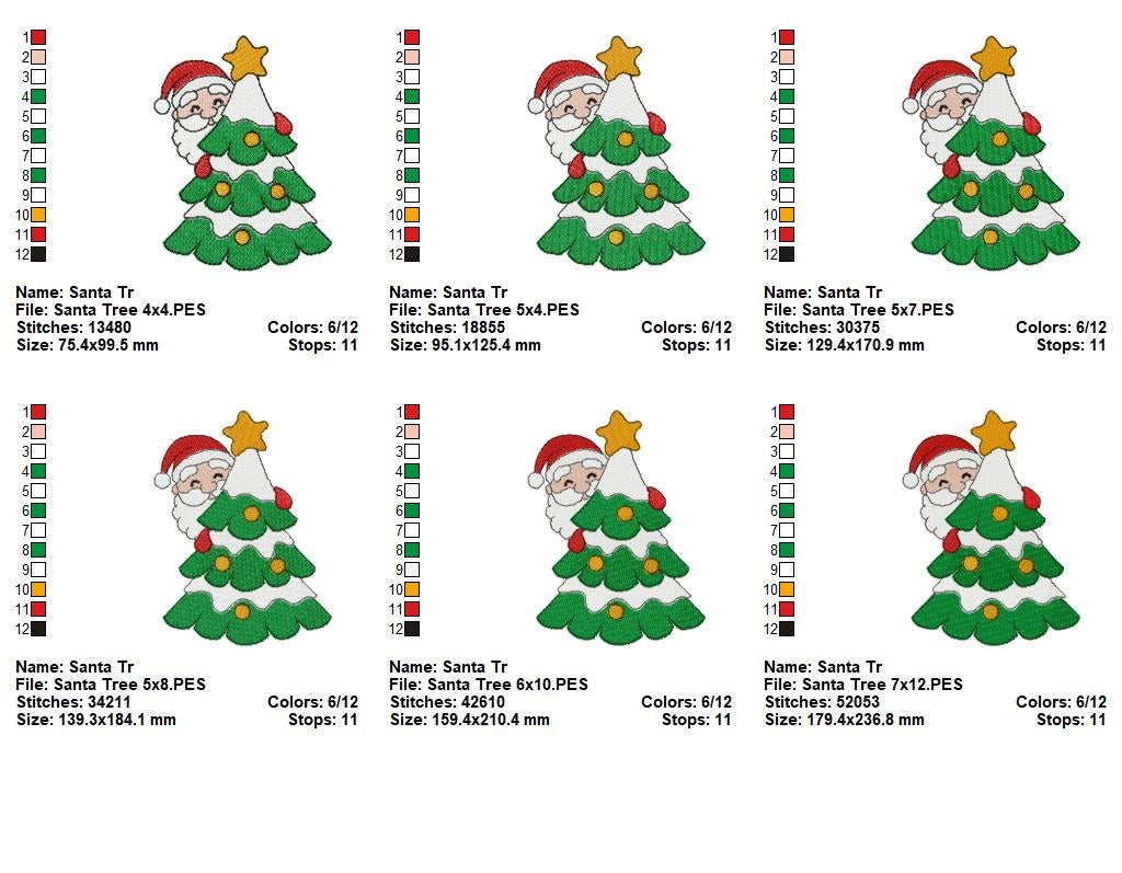 Matriz de Bordado Árvore de Natal com Papai Noel Fofo – Ponto Cheio