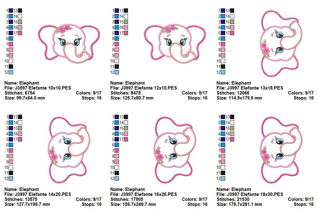 Matriz de Bordado Elefantinha Rosa – Aplique