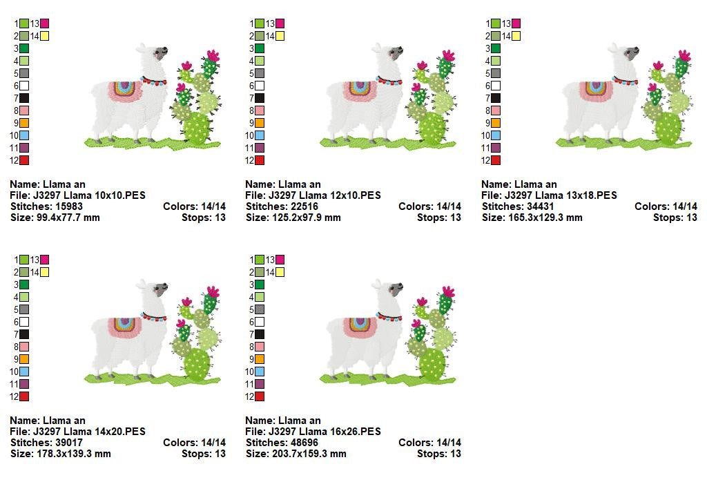 Matriz de Bordado Lhama com Cactos - Ponto Cheio