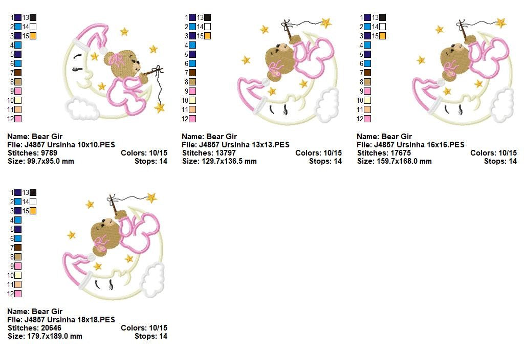 Matriz de Bordado Ursinha na Lua – Aplique