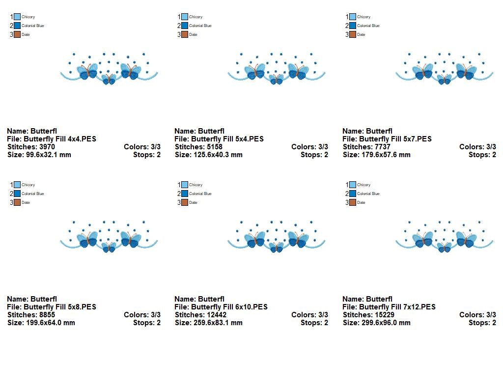 Matriz de Bordado Três Borboletas com Poás – Ponto Cheio