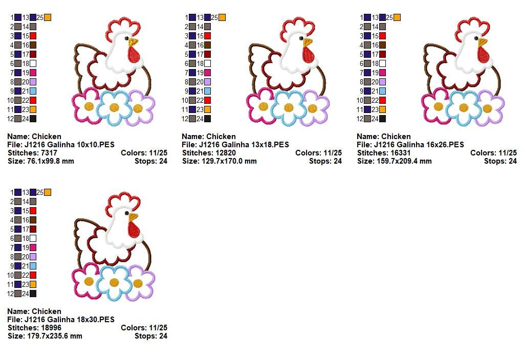 Matriz de Bordado Galinha com Flores – Aplique