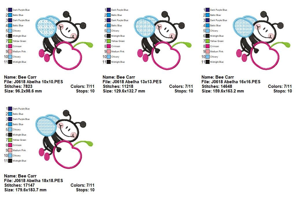 Matriz de Bordado Abelhinha com Cereja – Aplique