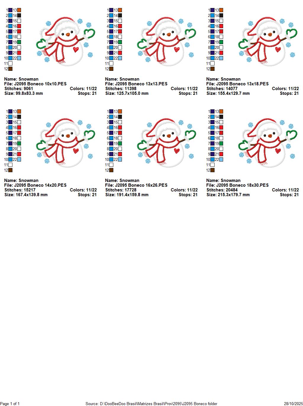 Matriz de Bordado Boneco de Neve - Aplique