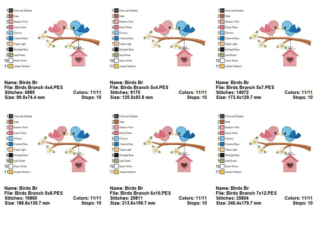 Matriz de Bordado Passarinhos no Galho com Coração – Ponto Cheio