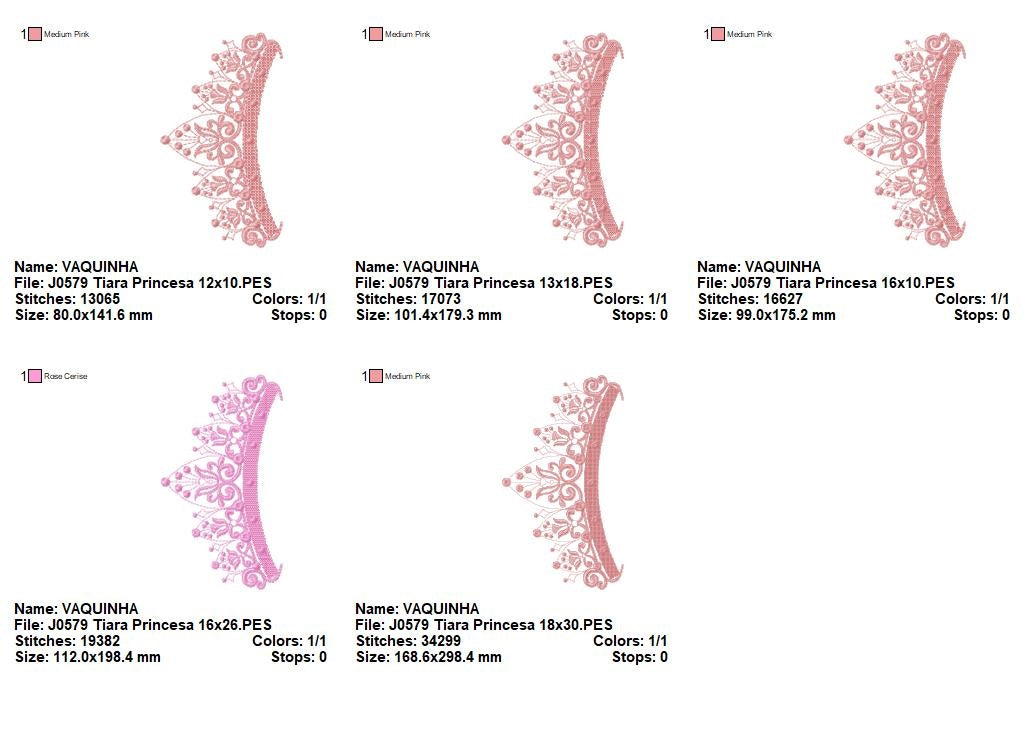 Matriz de Bordado Coroa Princesa Delicada – Ponto Cheio